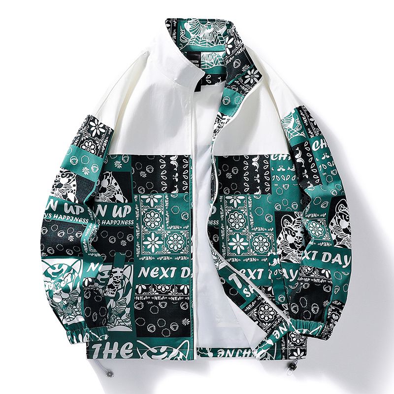 2023 New Autumn And Winter American Fashion Brand Stand Collar Jacket Men's Loose Waist Flower Pattern Personalized