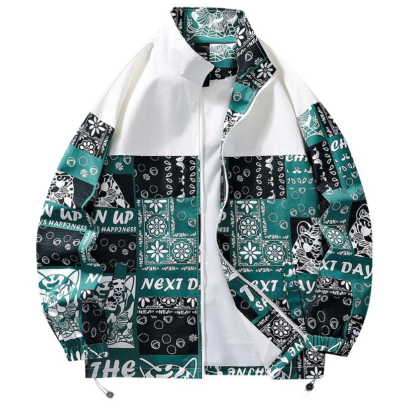 2023 New Autumn And Winter American Fashion Brand Stand Collar Jacket Men's Loose Waist Flower Pattern Personalized
