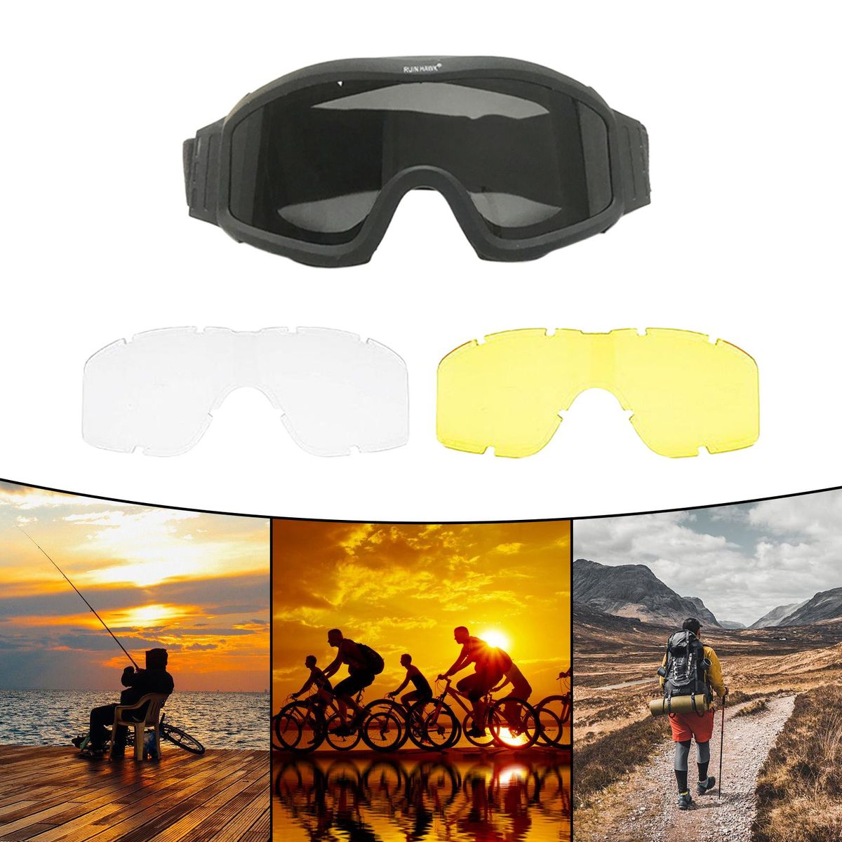 3 Lens Motorcycle Goggles Outdoor Windproof For Hiking