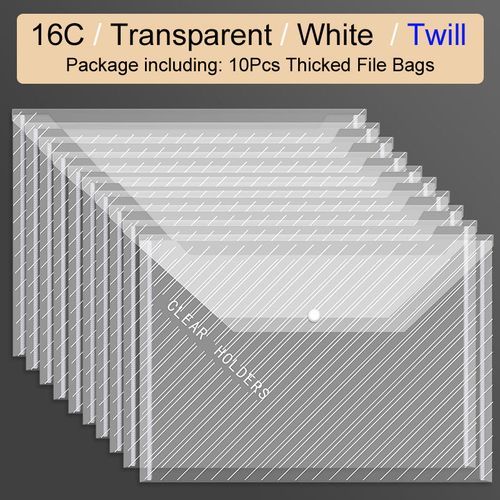 Thicked Transparent A4 File Folder Document Envelope Folder Files Holder Organizer Bags Storage School Office Supplies 10Pcs White Twill