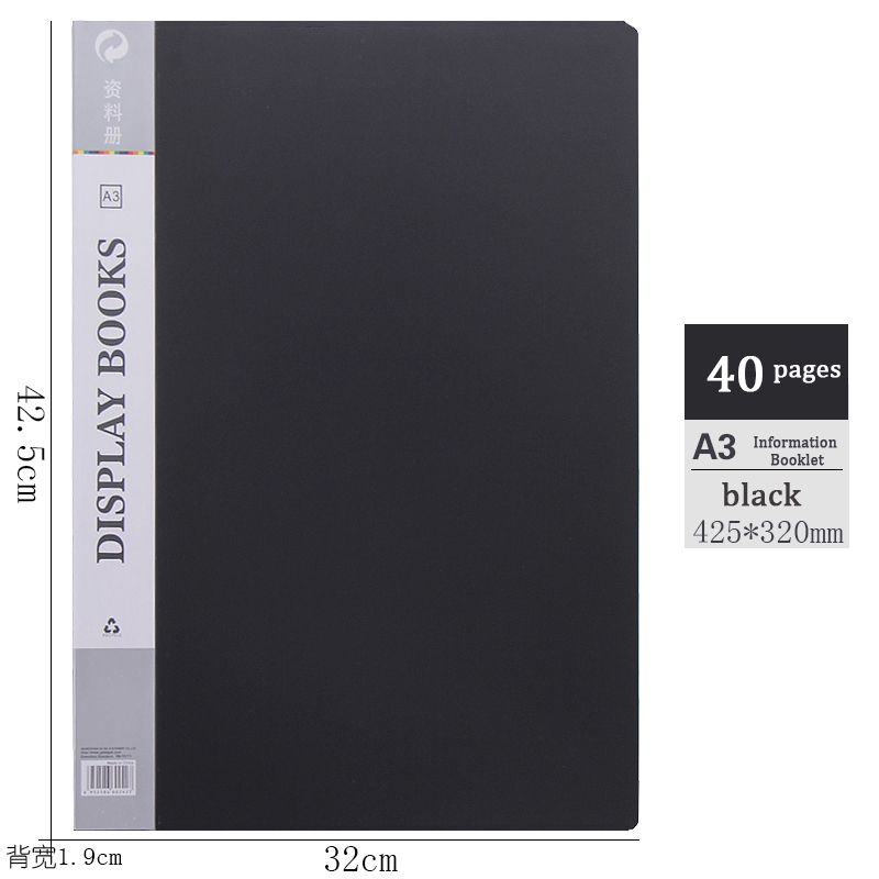 Folder Thicken Waterproof Test Paper Clip Insert Bag 8k Data AlCollection Sheet Music Clip Page Document Collection Book A3 Black 40 Pages