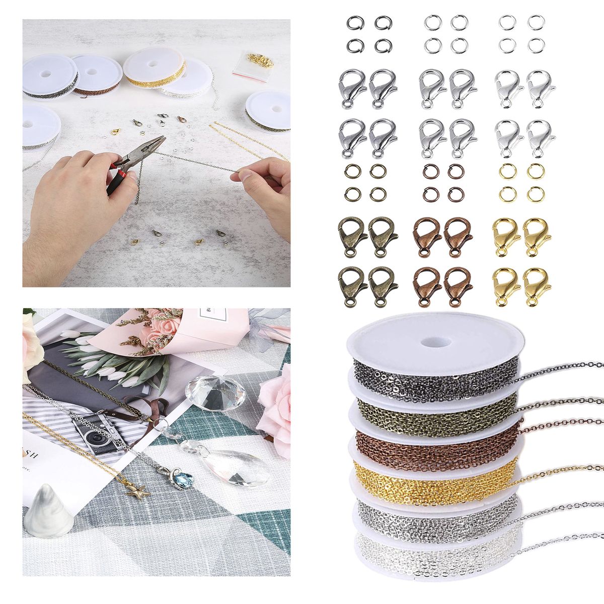 Chains Link For Jewelry Making Set, With Lobster Clasps