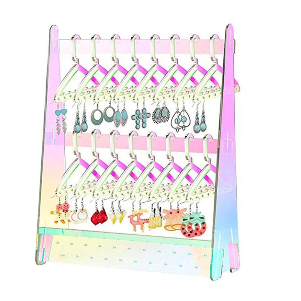 Jewelry Stand with Mini Hangers Acrylic Jewelry Storage Rack for Women Multicolor