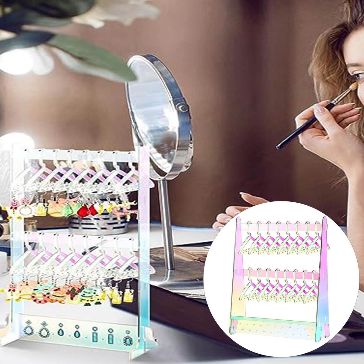 Jewelry Stand with Mini Hangers Acrylic Jewelry Storage Rack for Women Multicolor