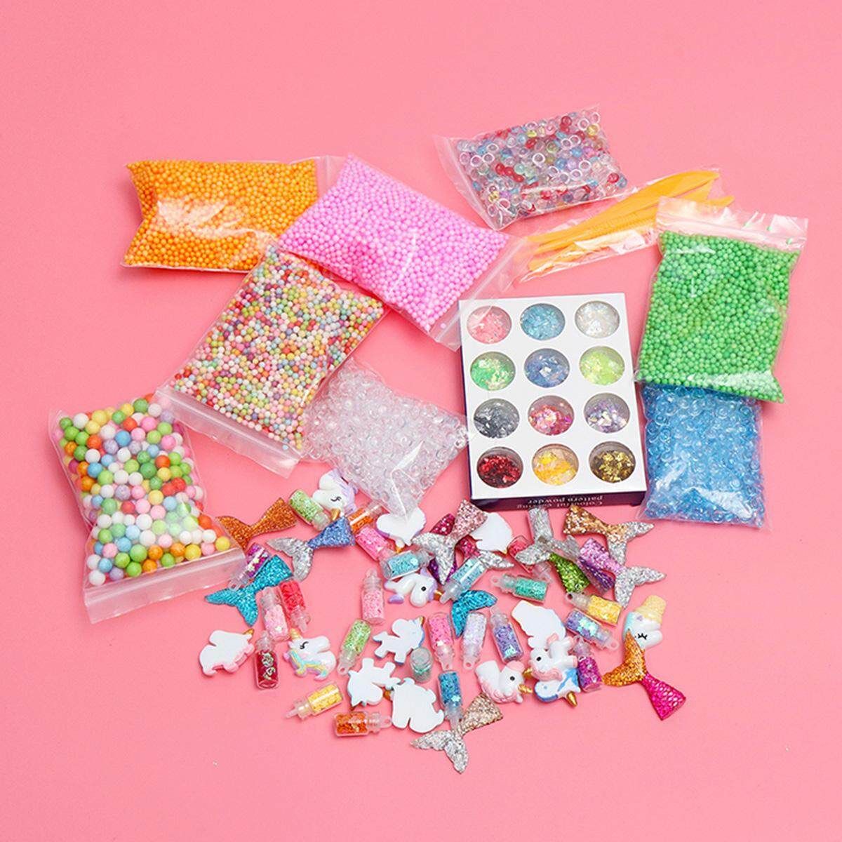 Slime Stuff Charm Fishbowl Beads Glitter Pearls Slime Mylar Flake Slime Containers With Foam Balls - 02# Unicorn 73 Piece Set
