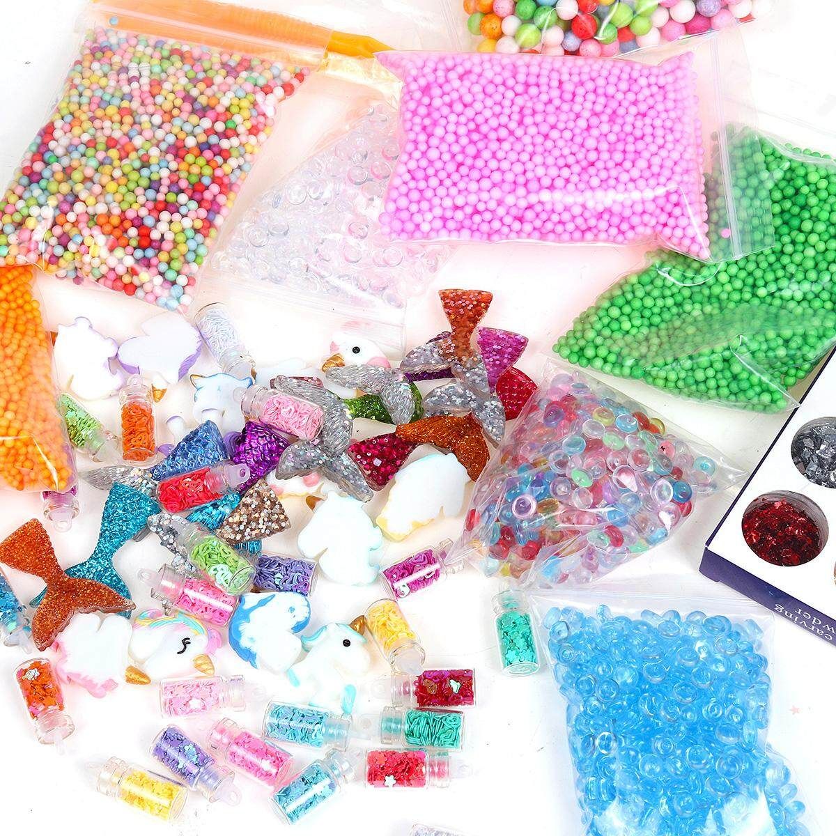 Slime Stuff Charm Fishbowl Beads Glitter Pearls Slime Mylar Flake Slime Containers With Foam Balls - 02# Unicorn 73 Piece Set