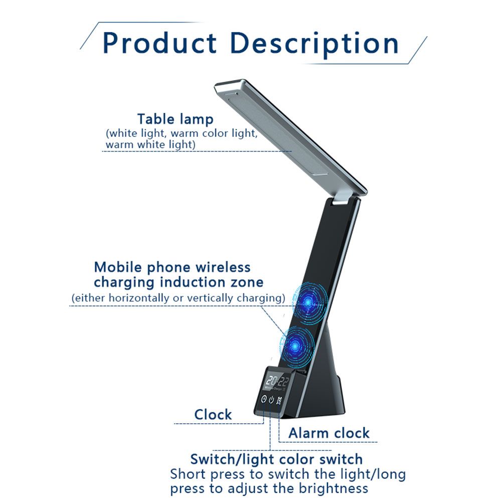 LED Desk Lamp With Phone Wireless Charger, USB Charging