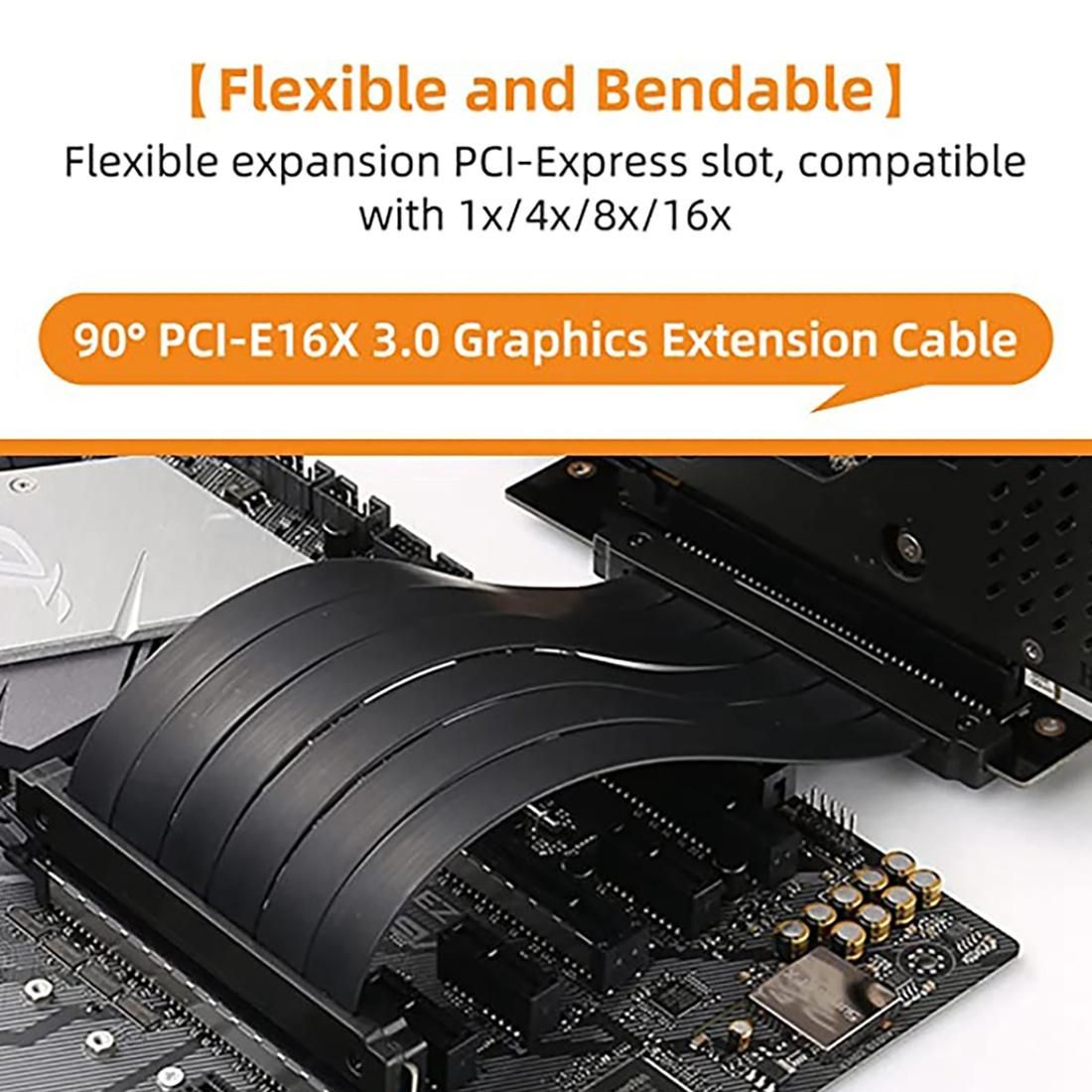 PCIE 3.0 Graphics Card Extension Cable PCI-E 16X to 16X Right Angle GPU Extension Cable Mining Card Connector 30 cm