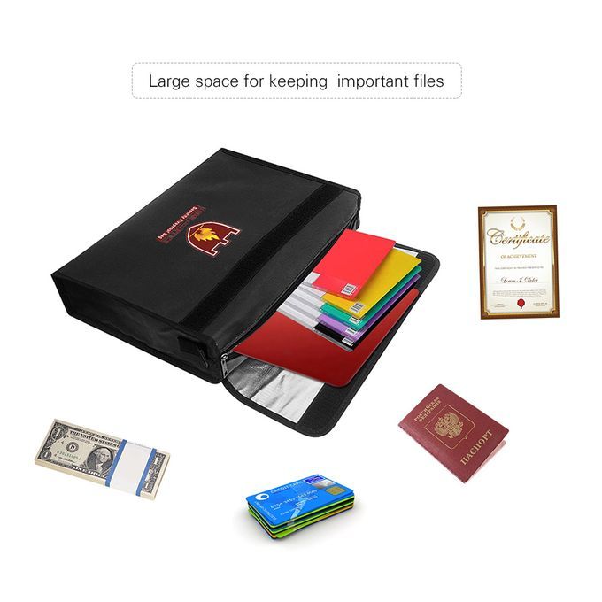 38*28*7.5cm Fireproof Money Document File Bag Pouch Cash Cards