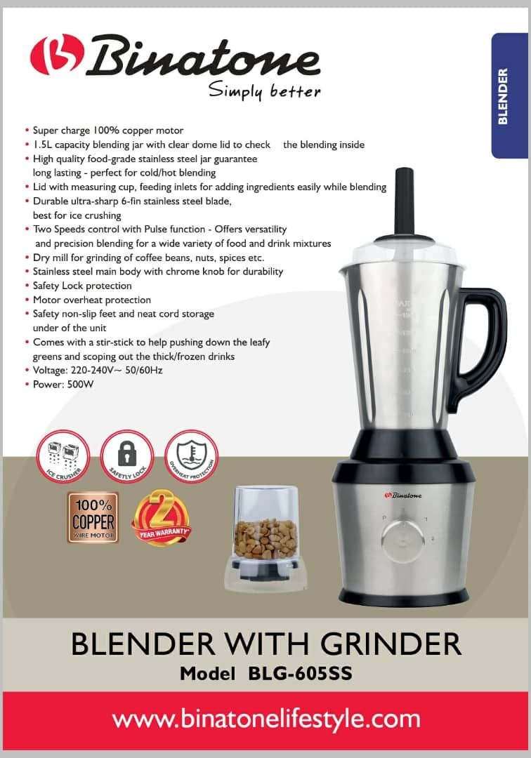 1.5 Litres (BLG-605ss) Stainless Steel Blender With Stick