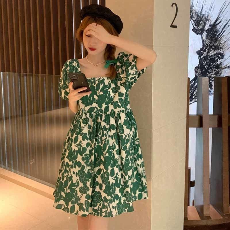 150.00kg Extra Large Size Square Collar Puff Sleeve Floral Dress Summer New Plump Girls First Love Baby Skirt Fashion