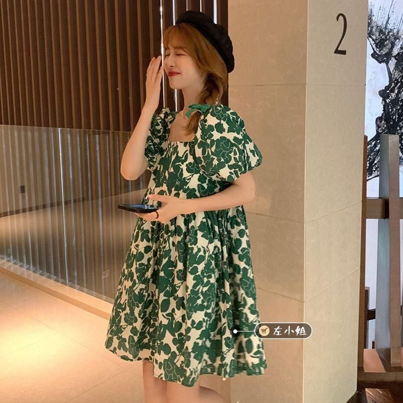 150.00kg Extra Large Size Square Collar Puff Sleeve Floral Dress Summer New Plump Girls First Love Baby Skirt Fashion