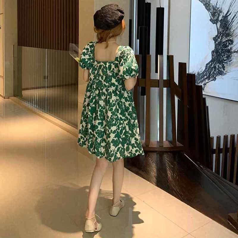 150.00kg Extra Large Size Square Collar Puff Sleeve Floral Dress Summer New Plump Girls First Love Baby Skirt Fashion