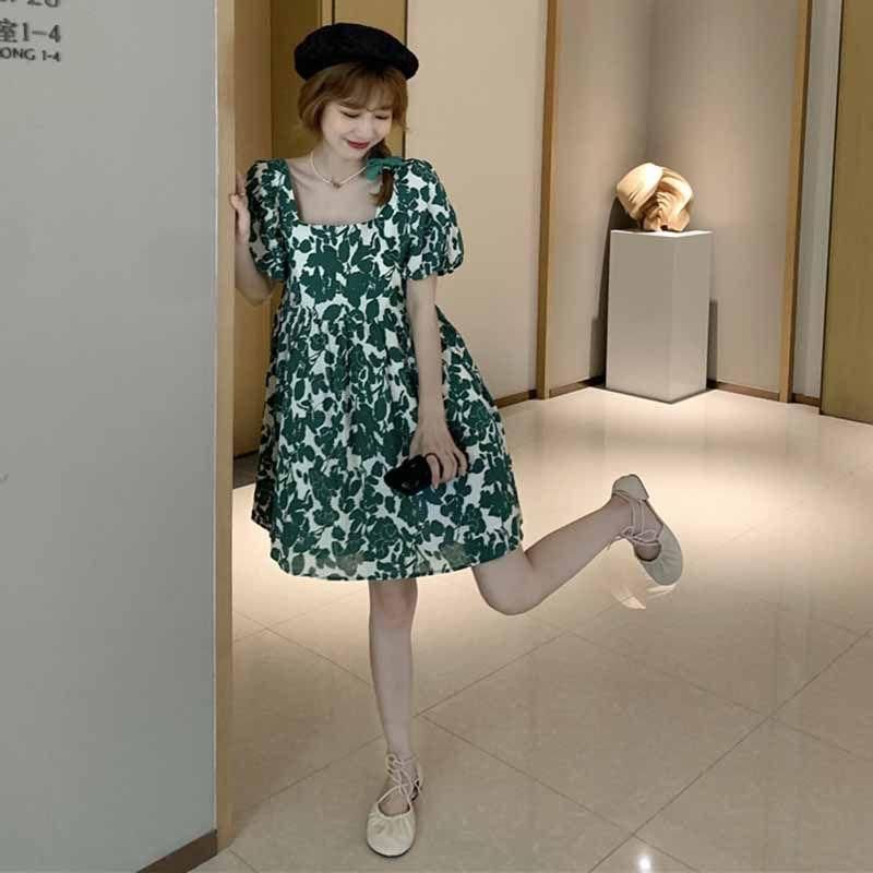 150.00kg Extra Large Size Square Collar Puff Sleeve Floral Dress Summer New Plump Girls First Love Baby Skirt Fashion