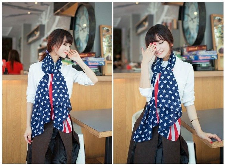 Fashion Women Men Children Chiffon Scarf American Flag Stars