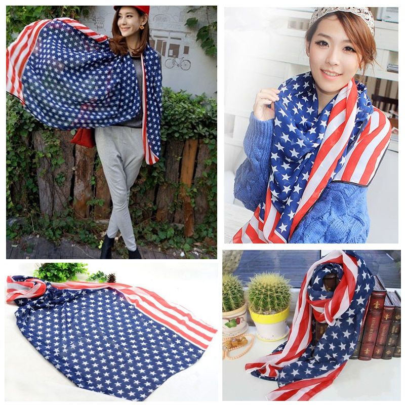 Fashion Women Men Children Chiffon Scarf American Flag Stars