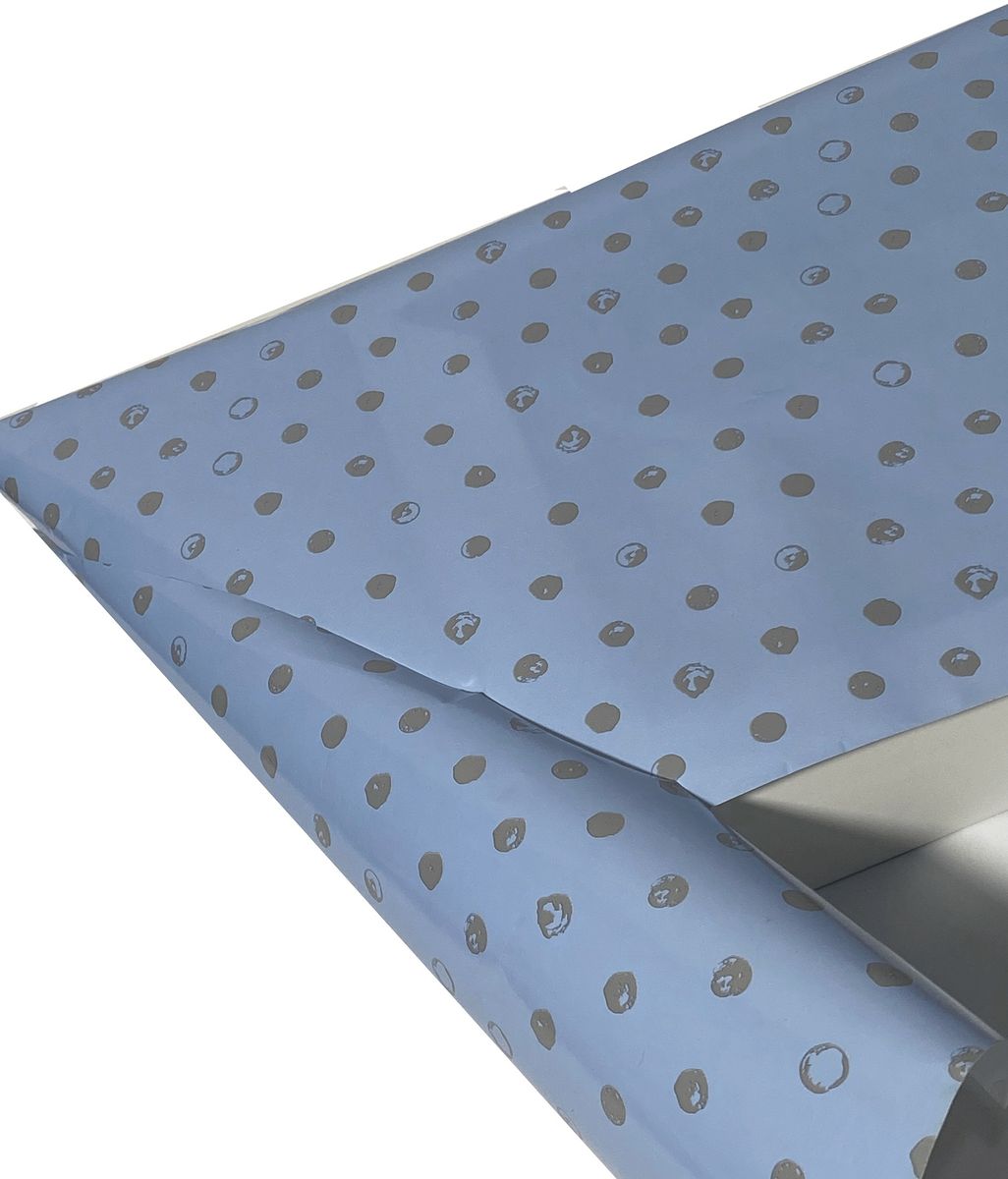 1 Roll Of Blue And Gold Polka DotPaper Gift Wrap With Paper Cutter - 2.5 Ft. X 10.5 Ft