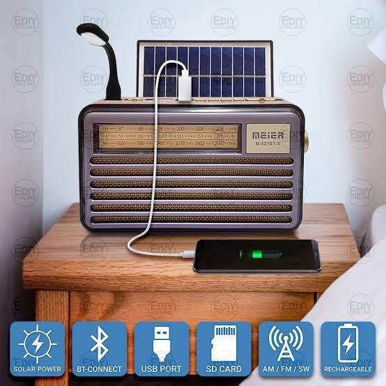 MEIER Solar FM/AM/SW 3 Band Redio With Light Rechargeable Radio With USB/SD/TF Mp3 Player