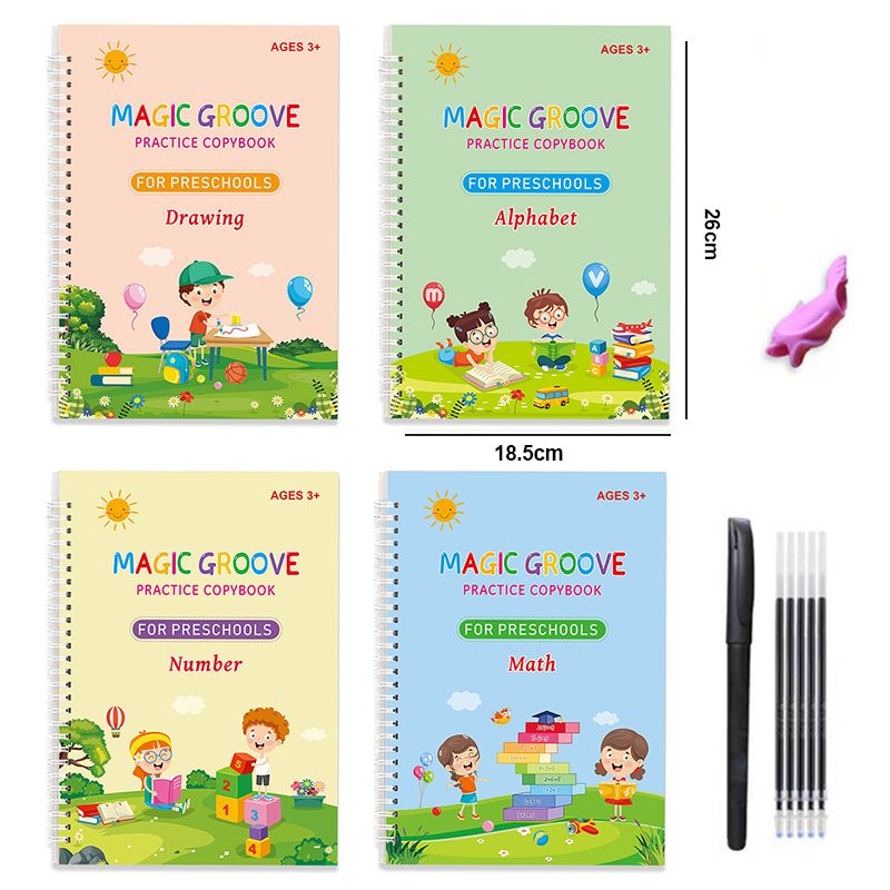4 Magic Copybooks Children's Toy Writing Reusable Free Wiping English Maths Drawing Children's Toy Writing Practice Copy Book 4book Set4 845