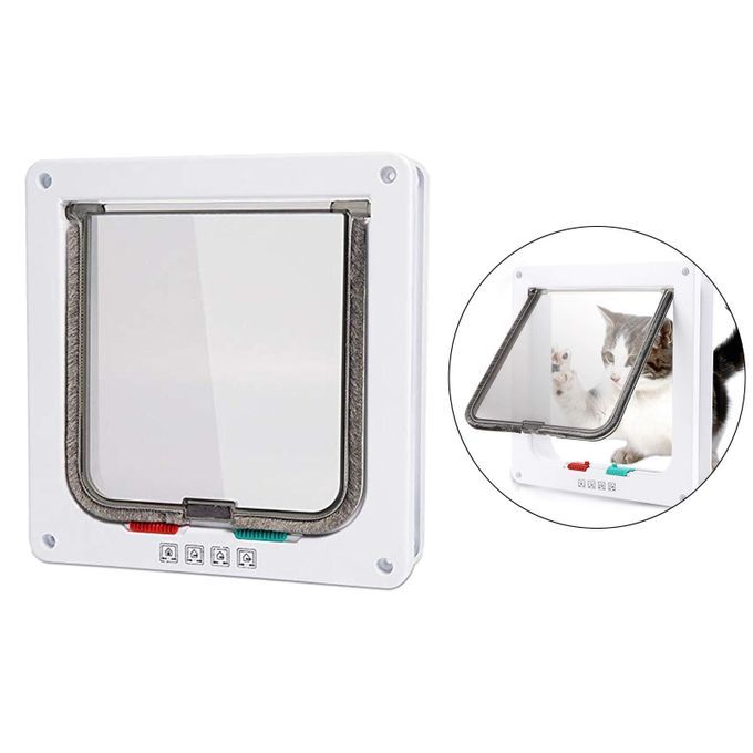 4-Way Locking Pet Door Frame Pet Supplies Small Dog Kitten Cat White L