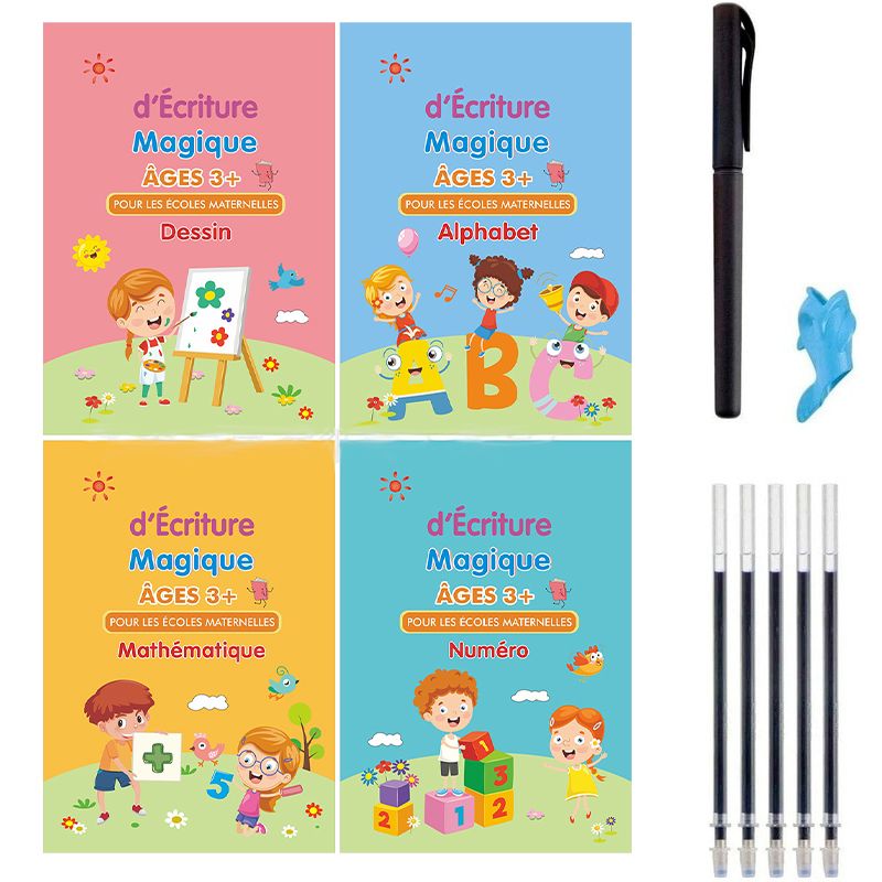 4in1 Reusable Drawing Books Multi-Language Learning Writing Copybook For Calligraphy Math Art Supplies Practice Book For Kids French 13x19CM