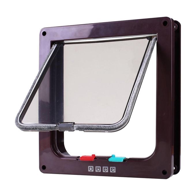4-Way Locking Pet Door Frame Pet Supplies Small Dog Kitten Coffee M
