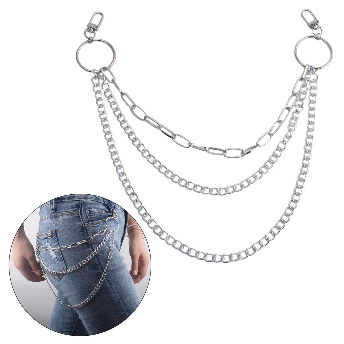 Punk Pant Chain Belt Trousers Chain Keychain Jewelry Gothic Silver