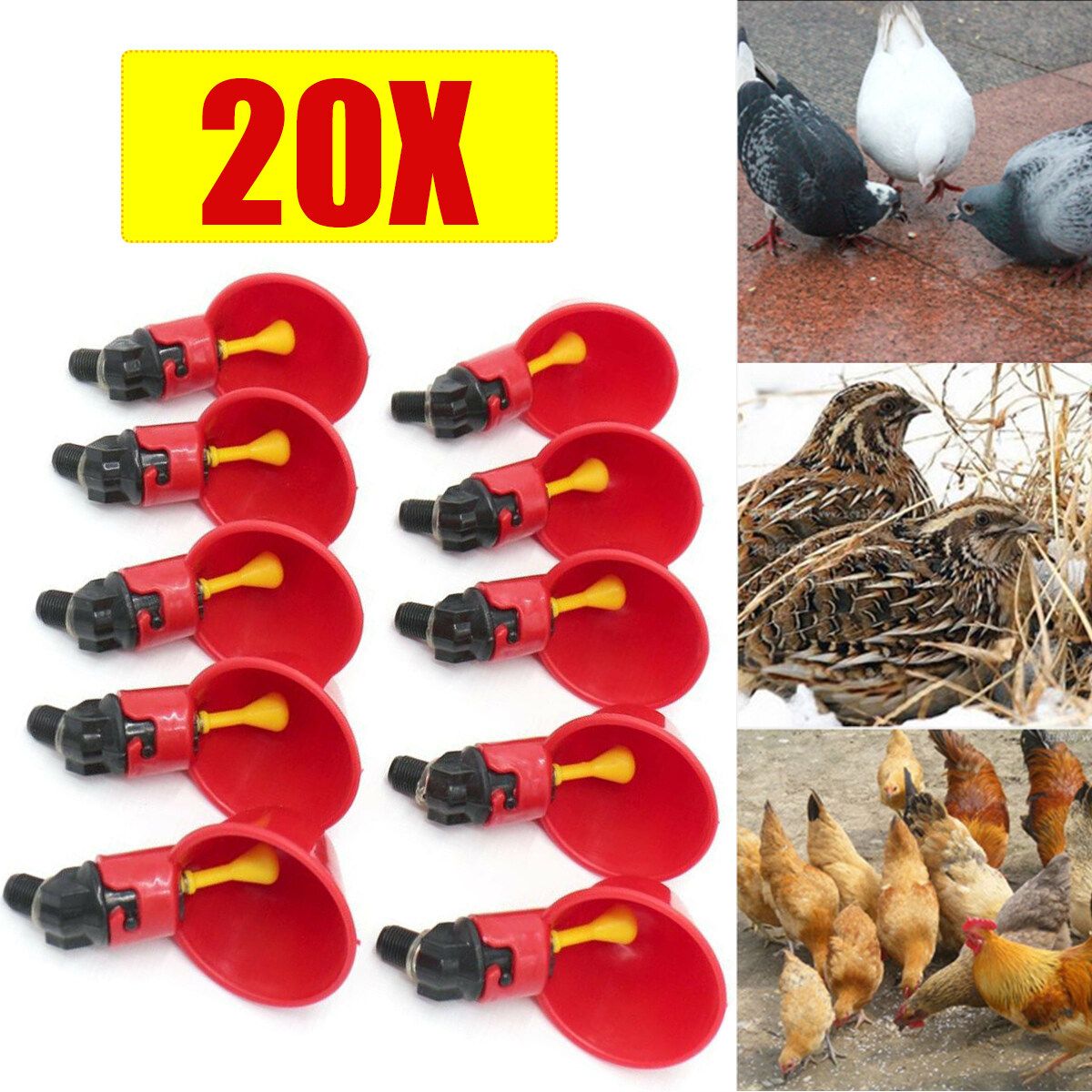 20x Automatic Drinker Cup Poultry Chicken Waterer Chook Bird Water Feeder Drinking Stock Waterer Plastic Farm