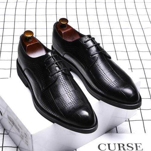 Men's Hollow Breathable Pointed Toe Business Shoe - Black