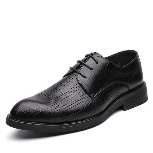 Men's Hollow Breathable Pointed Toe Business Shoe - Black