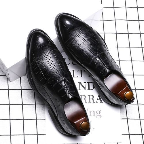 Men's Hollow Breathable Pointed Toe Business Shoe - Black