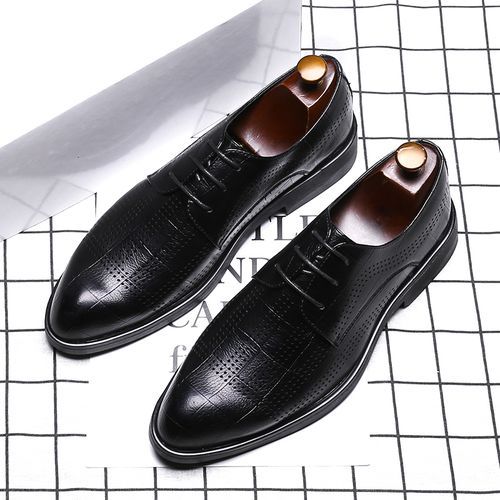 Men's Hollow Breathable Pointed Toe Business Shoe - Black