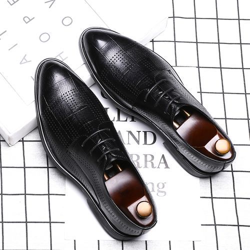 Men's Hollow Breathable Pointed Toe Business Shoe - Black