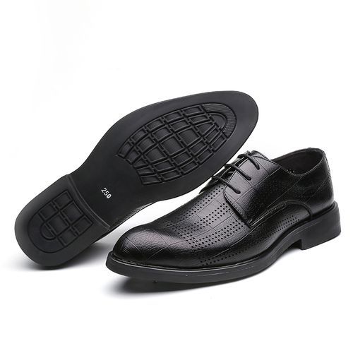Men's Hollow Breathable Pointed Toe Business Shoe - Black