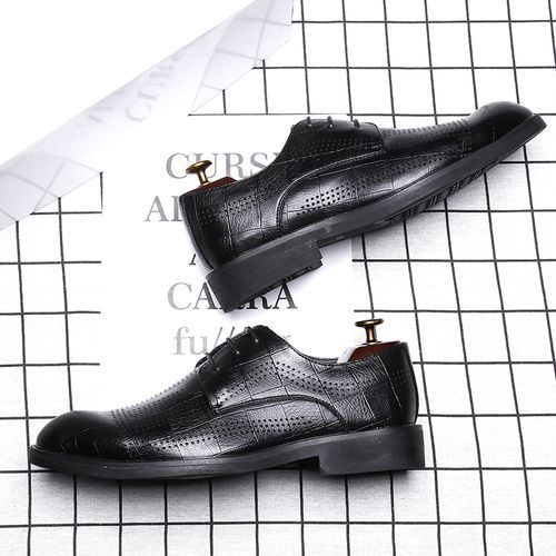 Men's Hollow Breathable Pointed Toe Business Shoe - Black