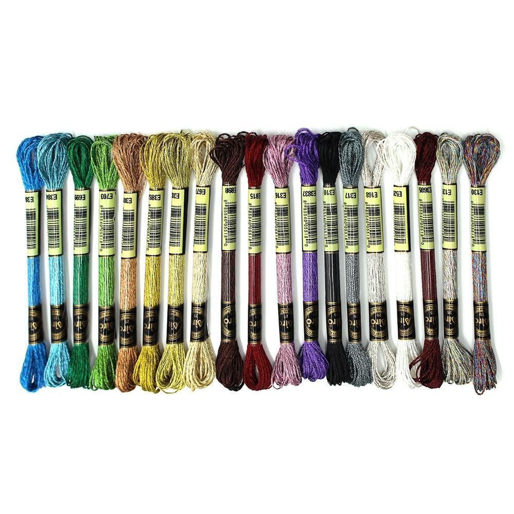 19Pcs Metallic Embroidery Skein Threads Multi-Color Embroide