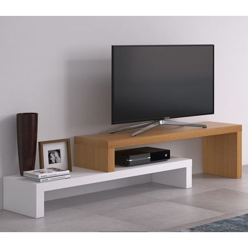TV STAND - 2 IN 1  WOODEN TV SHELF BROWN AND WHITE