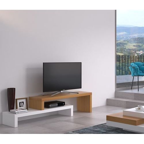 TV STAND - 2 IN 1  WOODEN TV SHELF BROWN AND WHITE