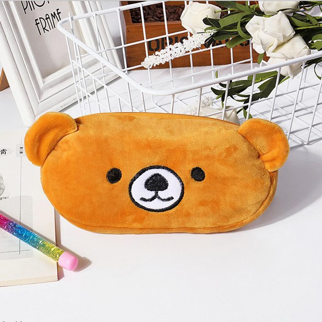 Cute Plush Pencil Bag Pencil Holder Pouch Cartoon Animal Pen Bag Bear