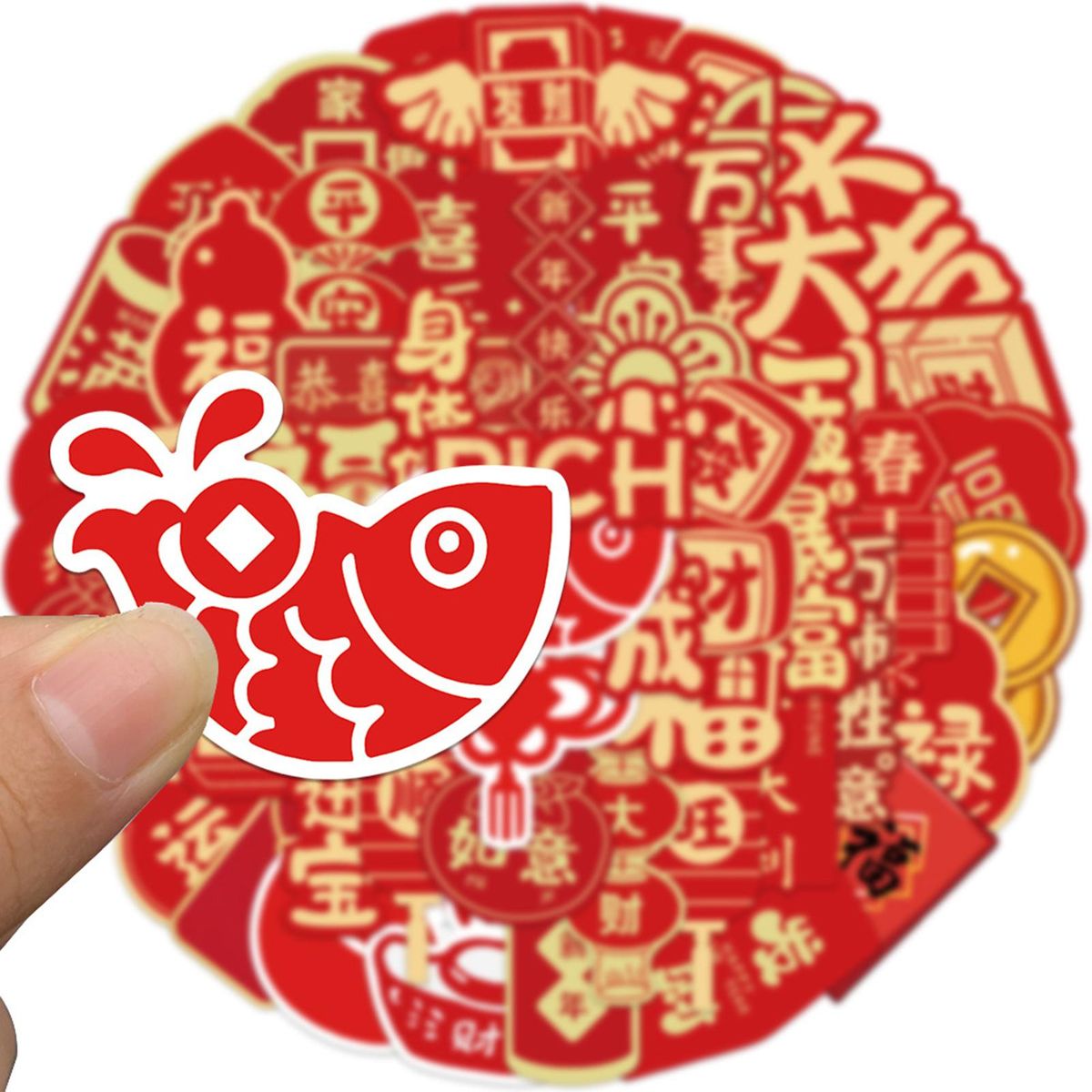 52Pcs Notebook Stickers Laptop Stationary Guitar Suitcase Car Stickers Red