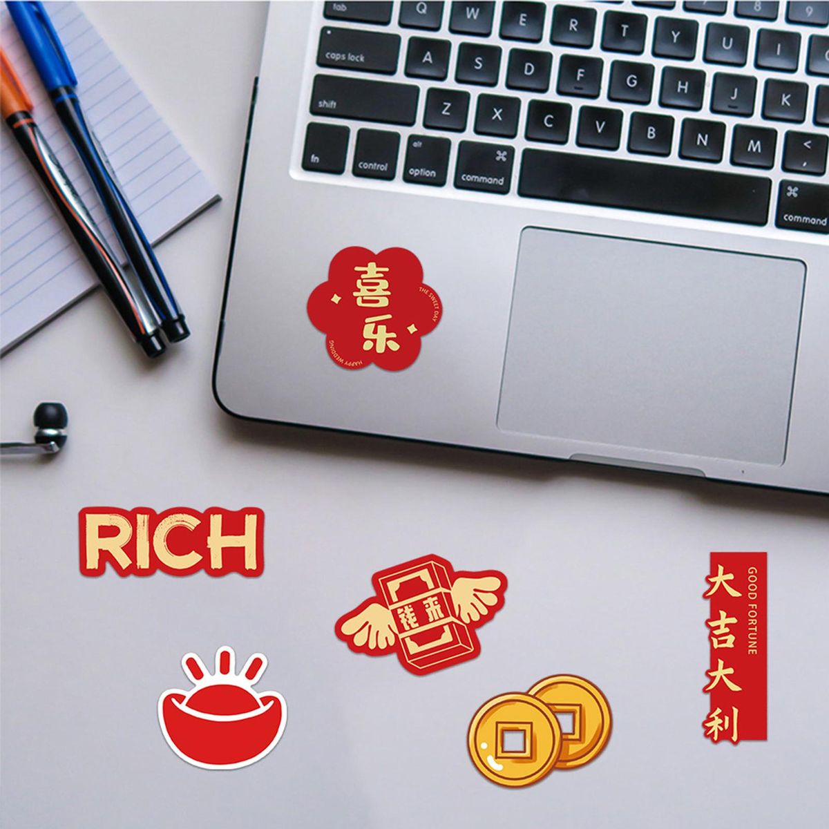 52Pcs Notebook Stickers Laptop Stationary Guitar Suitcase Car Stickers Red