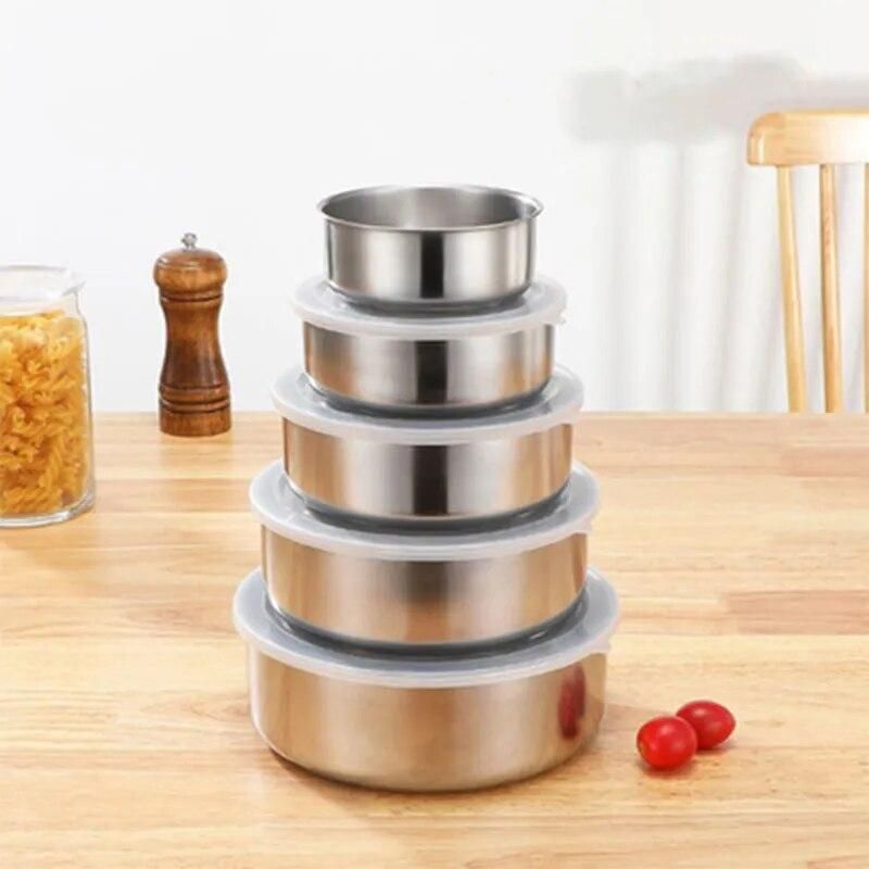 5Pcs/Set Stainless Steel Lunch Box With Lid Kitchen Refrigerator Fresh-keeping Bowl Box Microwave Heating Big Capacity Lunchboxs