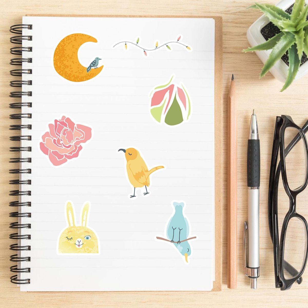 49Pcs Cartoon Stickers Cute Flower Animal Pattern Laptop Luggage Decals Multicolor
