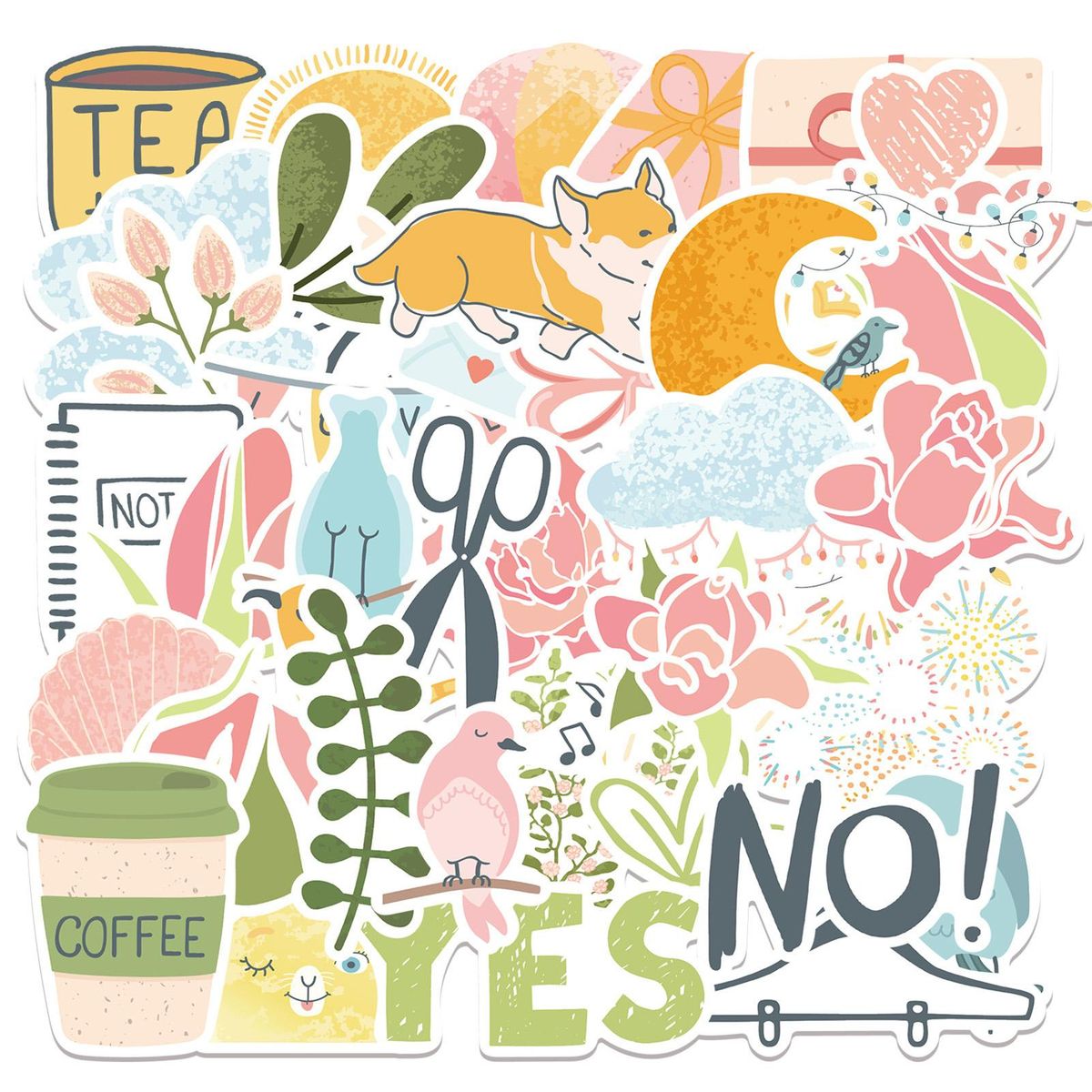 49Pcs Cartoon Stickers Cute Flower Animal Pattern Laptop Luggage Decals Multicolor