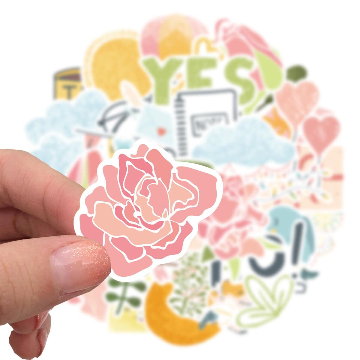 49Pcs Cartoon Stickers Cute Flower Animal Pattern Laptop Luggage Decals Multicolor