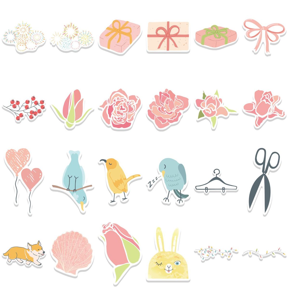 49Pcs Cartoon Stickers Cute Flower Animal Pattern Laptop Luggage Decals Multicolor