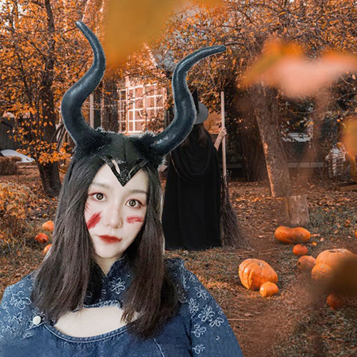 Halloween Black Long Horns Cosplay Costume Queen Horns Hat