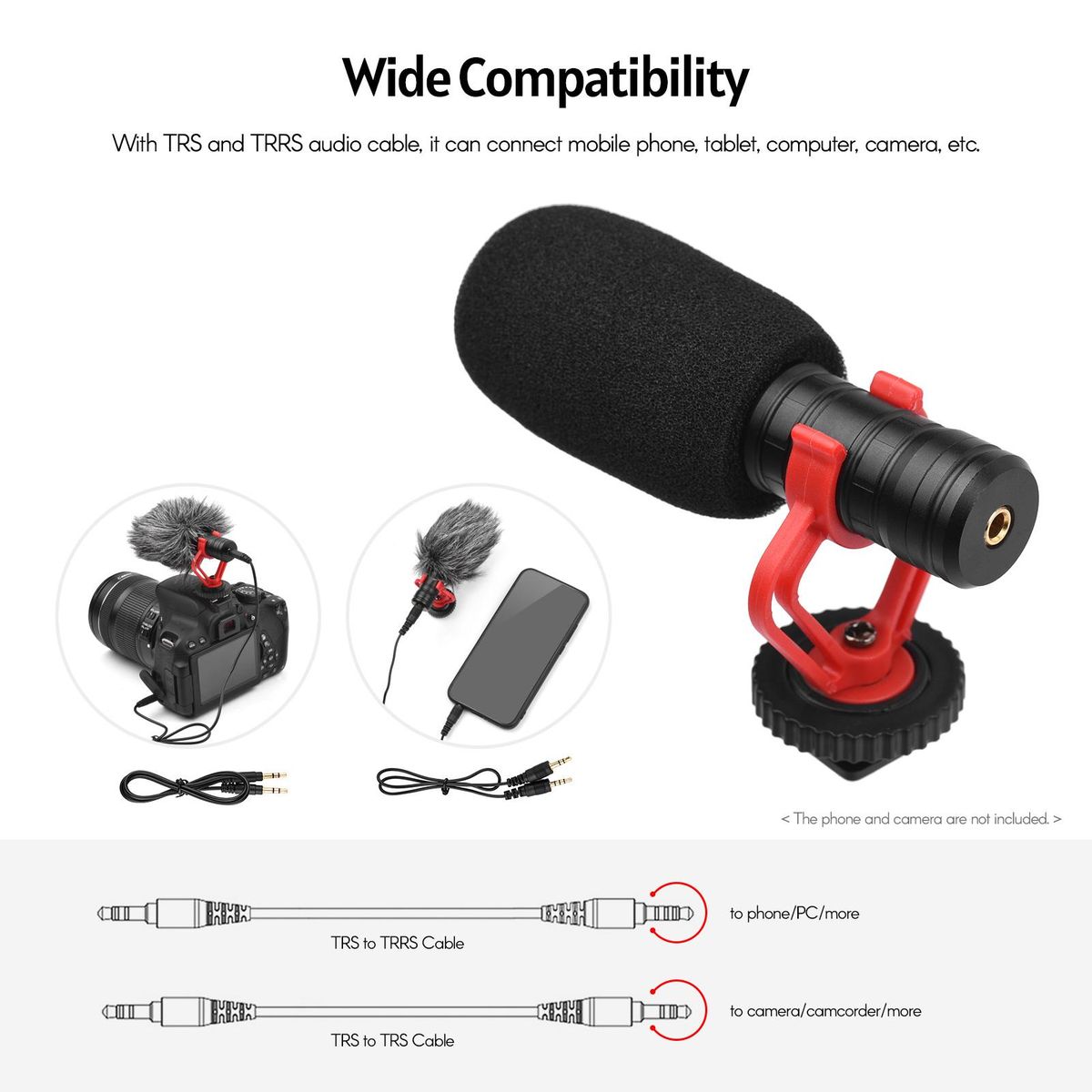 Andoer Camera Microphone Cardioid Condenser Mic with 3.5mm Port Anti-Shock Mount Sponge & Furry Windshield Carrying Case Compatible with Phones Camera for Video Recording Interview