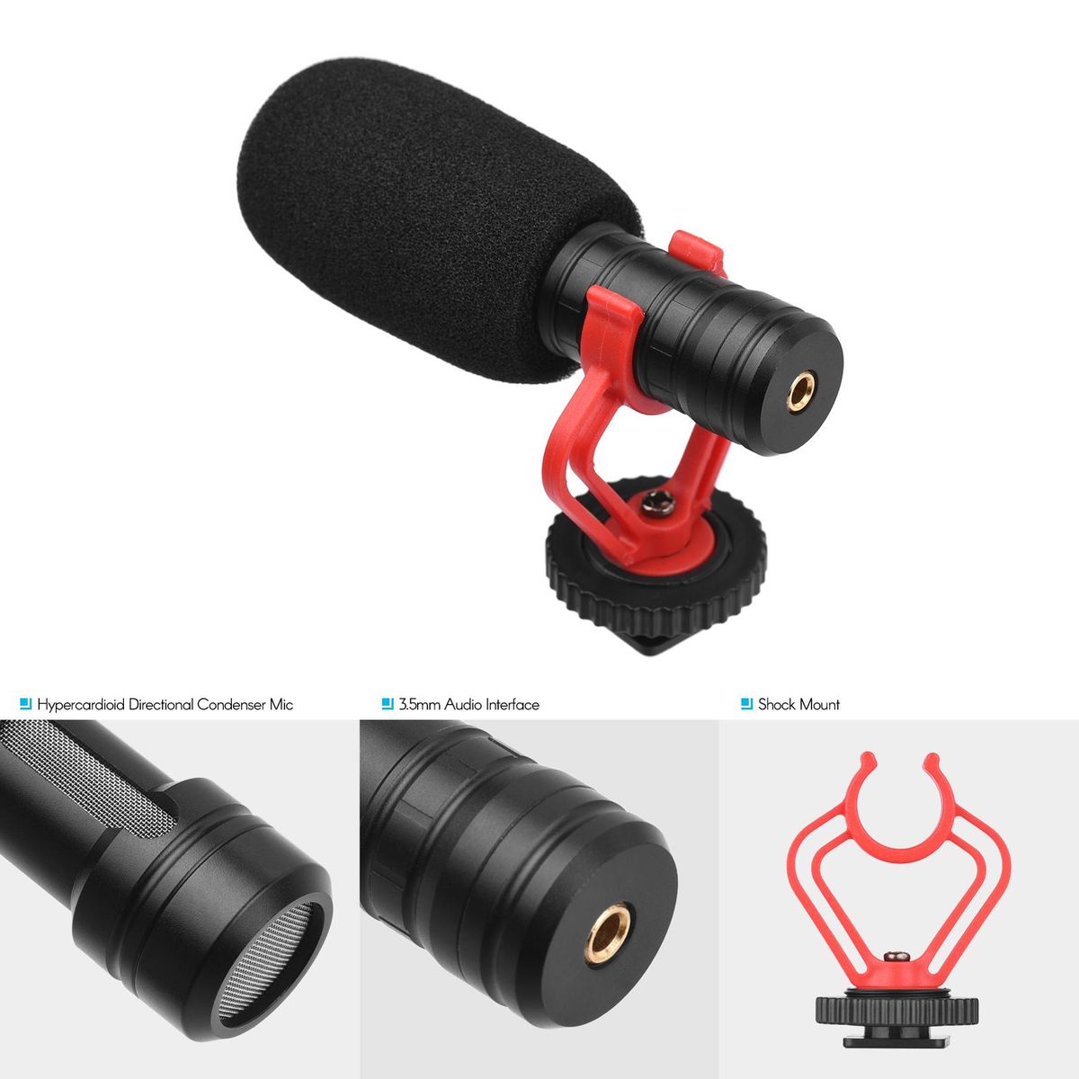 Andoer Camera Microphone Cardioid Condenser Mic with 3.5mm Port Anti-Shock Mount Sponge & Furry Windshield Carrying Case Compatible with Phones Camera for Video Recording Interview