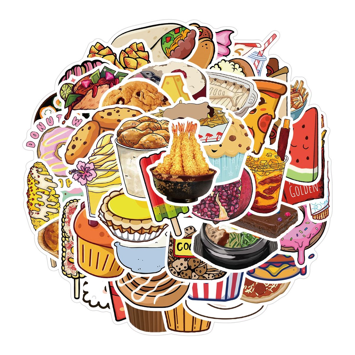 50PcsSet Laptop Stickers Cartoon Food Graffiti Decal E